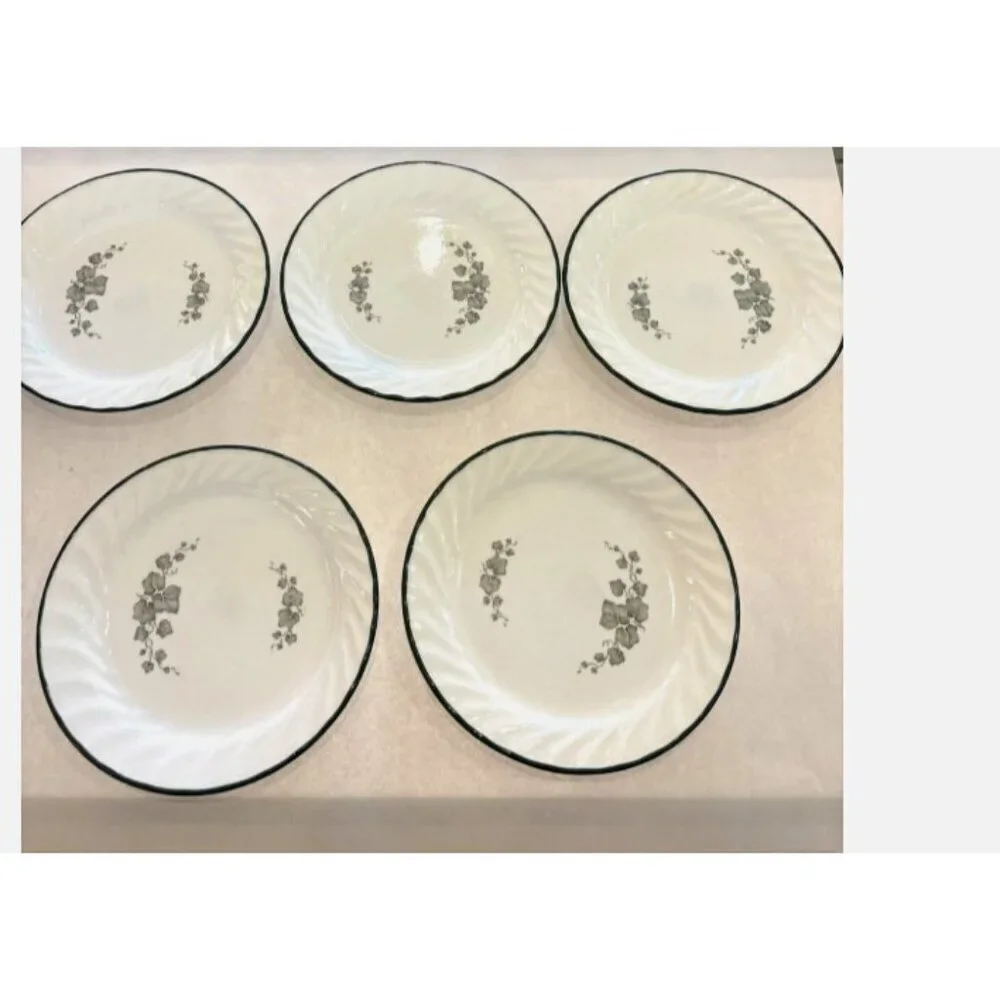 Corelle Callaway Green Ivy Salad Plates lot of 5 USA Swirled green Rim MW safe